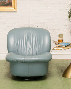 Vintage Postmodern 80s Leather Swivel Clam Chair