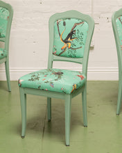 Load image into Gallery viewer, French Vintage Chairs Upholstered Mint Monkey Fabric (set of 4)
