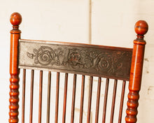 Load image into Gallery viewer, Antique 1910 Barley Twist and Spindle Back Rocker With a Leather Seat
