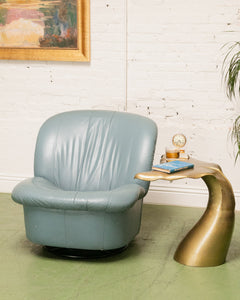 Vintage Postmodern 80s Leather Swivel Clam Chair