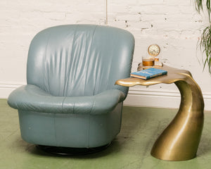 Vintage Postmodern 80s Leather Swivel Clam Chair