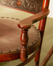 Load image into Gallery viewer, Antique 1910 Barley Twist and Spindle Back Rocker With a Leather Seat
