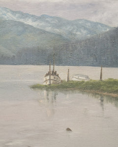 Docked Boat on Lake Painting