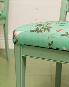 French Vintage Chairs Upholstered Mint Monkey Fabric (set of 4)