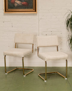 Cordoroy Chic Ivory and Brass Chair