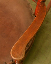 Load image into Gallery viewer, Antique 1910 Barley Twist and Spindle Back Rocker With a Leather Seat
