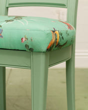 Load image into Gallery viewer, French Vintage Chairs Upholstered Mint Monkey Fabric (set of 4)
