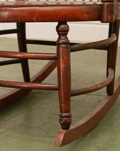 Load image into Gallery viewer, Antique 1910 Barley Twist and Spindle Back Rocker With a Leather Seat
