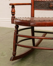 Load image into Gallery viewer, Antique 1910 Barley Twist and Spindle Back Rocker With a Leather Seat
