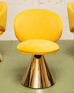 Sunny Yellow Velvet Pedestal Chair