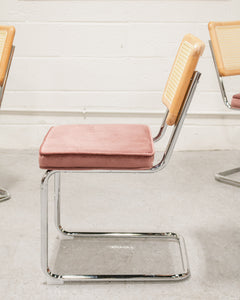 Dusty Rose Rattan and Chrome Chair