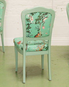 French Vintage Chairs Upholstered Mint Monkey Fabric (set of 4)