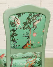 Load image into Gallery viewer, French Vintage Chairs Upholstered Mint Monkey Fabric (set of 4)
