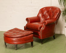 Load image into Gallery viewer, Vintage Tufted Leather Club Chair and Ottoman
