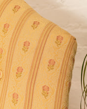 Load image into Gallery viewer, Queen Anne Style Yellow Stripe Floral Brocade Fabric Armchair Circa 1920’s
