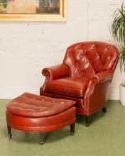 Load image into Gallery viewer, Vintage Tufted Leather Club Chair and Ottoman
