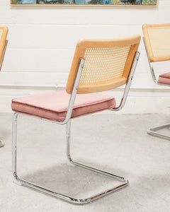 Dusty Rose Rattan and Chrome Chair