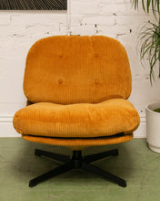 Load image into Gallery viewer, Mustard Corduroy Low Profile Swivel Chair and Ottoman
