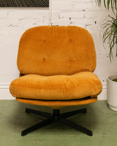 Mustard Corduroy Low Profile Swivel Chair and Ottoman