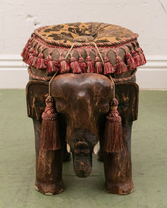 Carved Wood Elephant Pachyderm Stool Figure