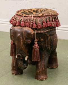 Carved Wood Elephant Pachyderm Stool Figure