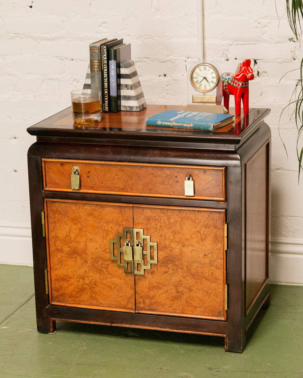 Vintage Black Chinoiserie Nightstand