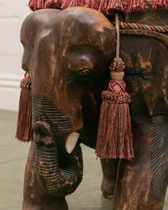 Carved Wood Elephant Pachyderm Stool Figure