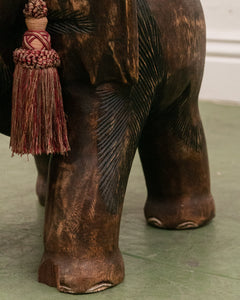 Carved Wood Elephant Pachyderm Stool Figure