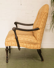 Load image into Gallery viewer, Queen Anne Style Yellow Stripe Floral Brocade Fabric Armchair Circa 1920’s
