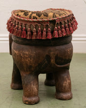 Load image into Gallery viewer, Carved Wood Elephant Pachyderm Stool Figure
