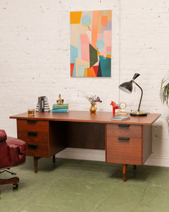 Walnut Restored Executive Mid Century Desk