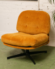 Load image into Gallery viewer, Mustard Corduroy Low Profile Swivel Chair and Ottoman
