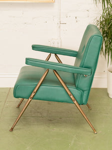 Vintage Turquoise and Metal Lounge Chair