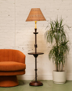 1940’s Mahogany Floor Lamp with Wicker Shade