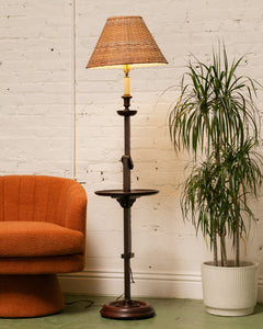 1940’s Mahogany Floor Lamp with Wicker Shade