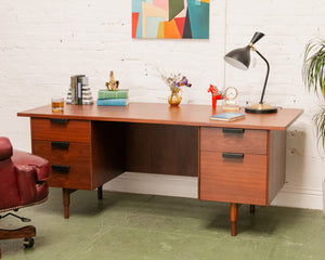 Walnut Restored Executive Mid Century Desk