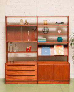 Vintage Teak Freestanding Shelving System, Denmark 1950