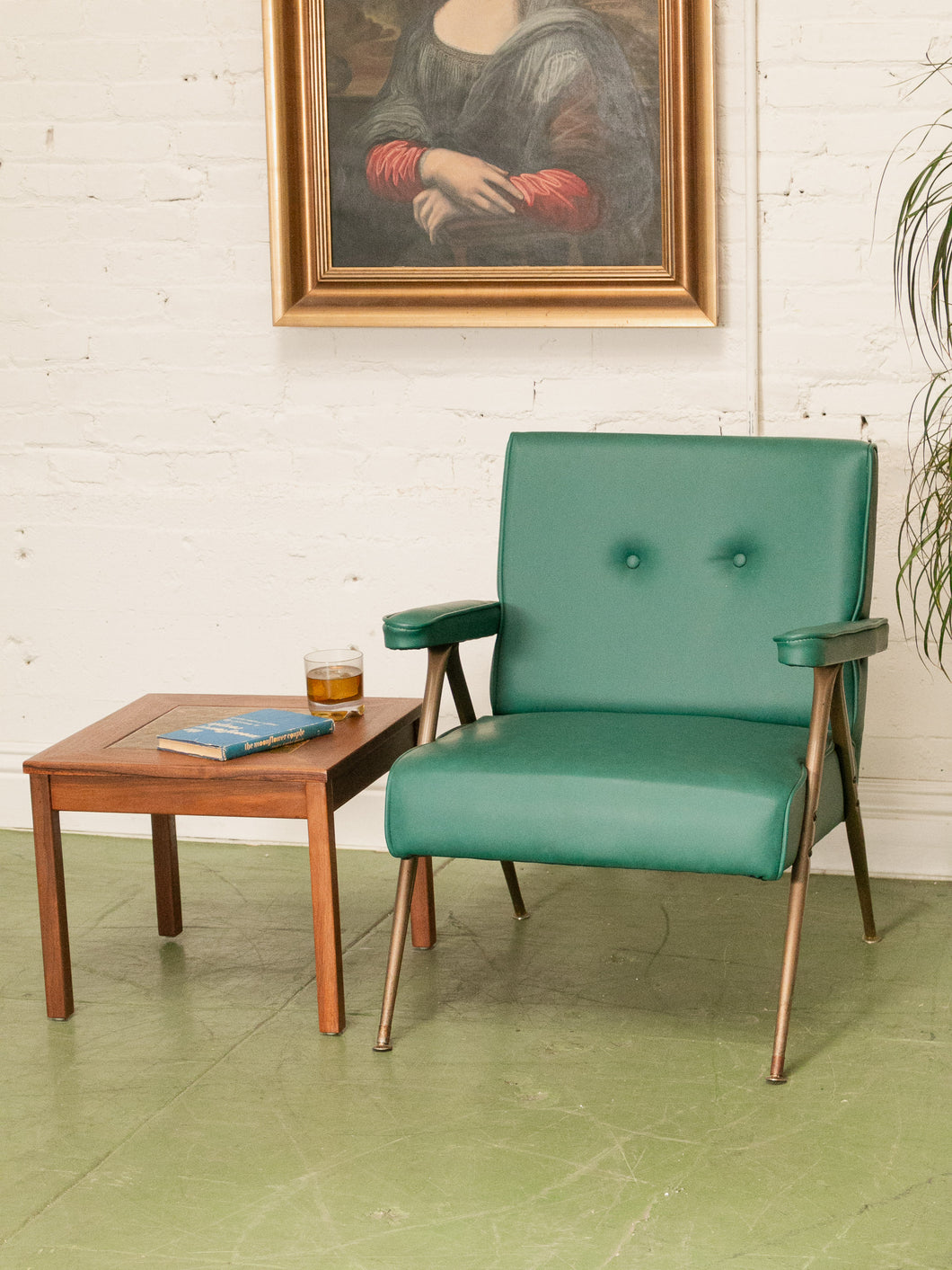 Vintage Turquoise and Metal Lounge Chair