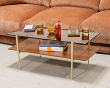 Load image into Gallery viewer, Smoked Glass Wood Rectangle Coffee Table
