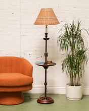 Load image into Gallery viewer, 1940’s Mahogany Floor Lamp with Wicker Shade
