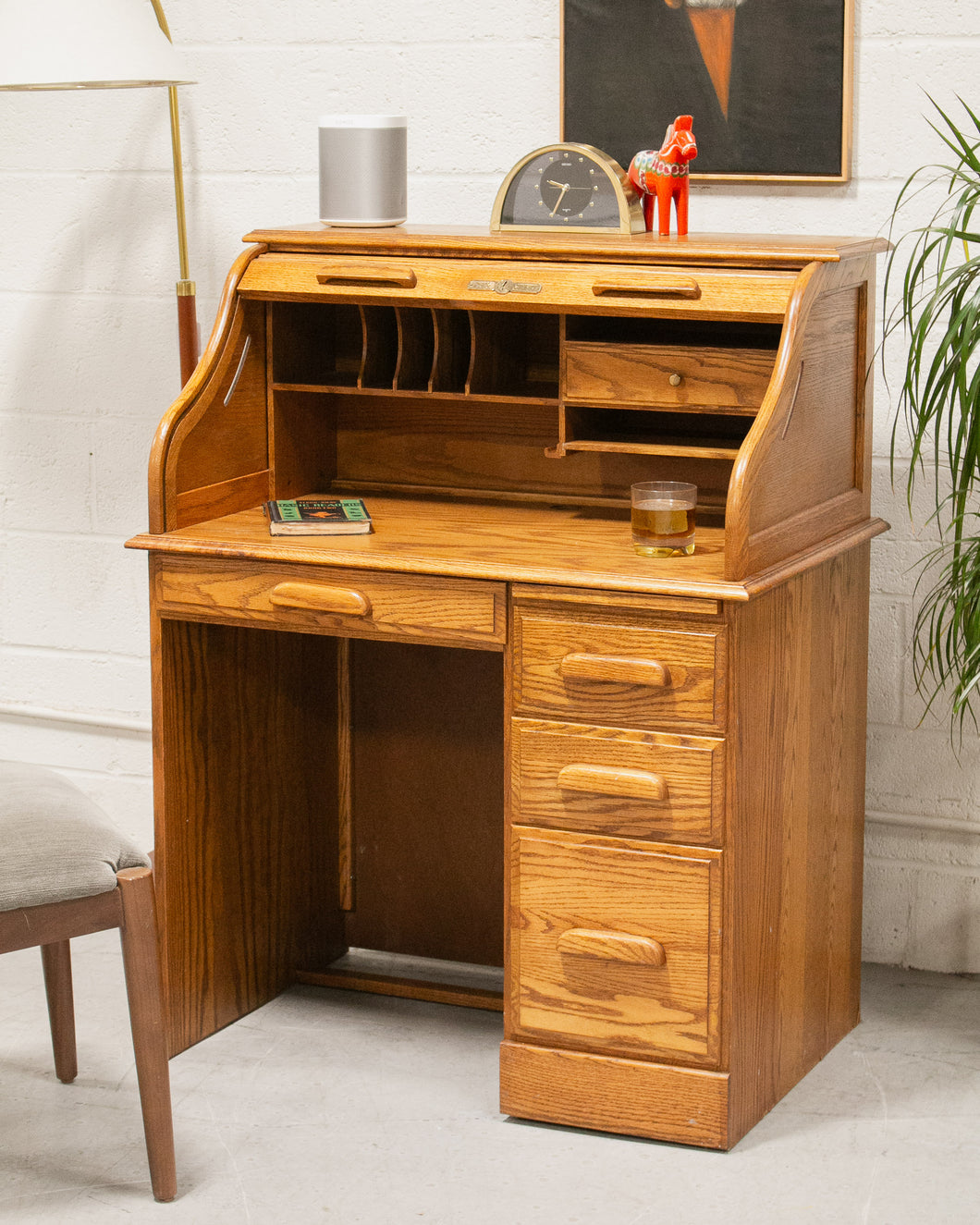 Antique Oak Roll Up Desk