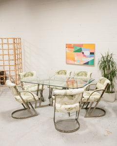 Post Modern Gold Cantilever Chairs (6) and Table Set