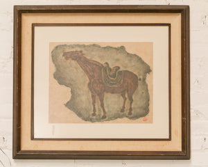 Vintage Stone Rubbing Painting A Neighing Horse Taiwan Republic of China