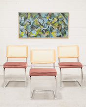 Load image into Gallery viewer, Dusty Rose Rattan and Chrome Chair
