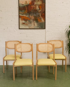 Modern Oak and Rattan Dining Chairs