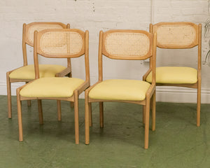 Modern Oak and Rattan Dining Chairs