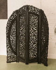 Black Ornate Wood Carved Round Room Divider