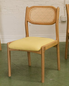 Modern Oak and Rattan Dining Chairs