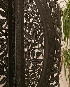 Black Ornate Wood Carved Round Room Divider