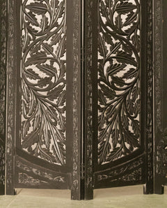 Black Ornate Wood Carved Round Room Divider